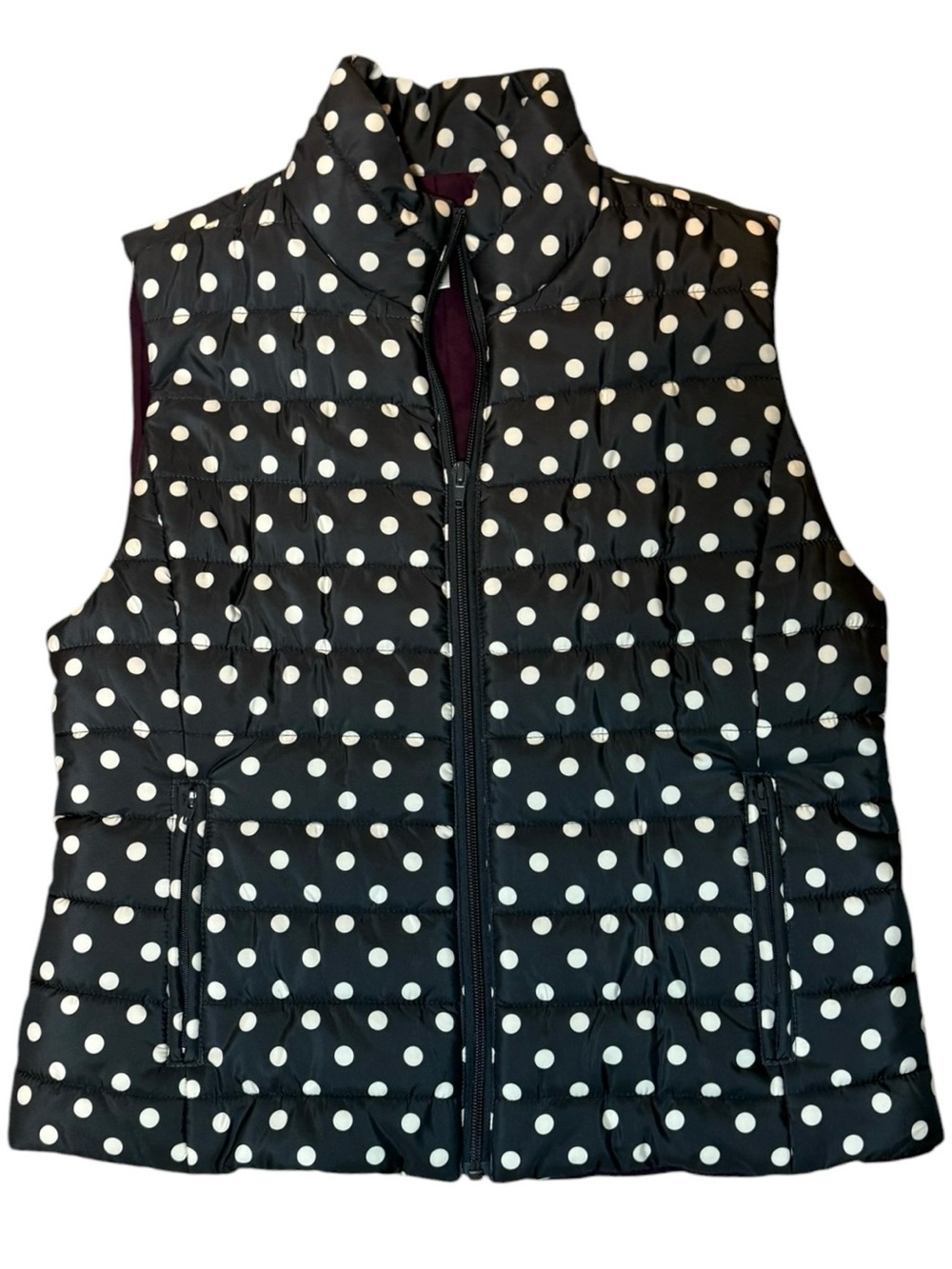 LOFT Black Polka Dot Quilted Vest - Picture 2 of 4